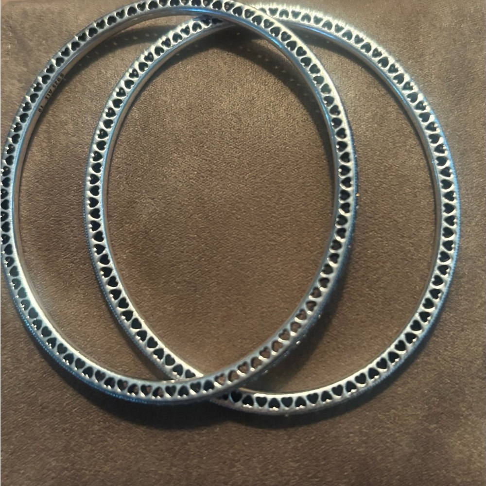 Pandora Silver Cubic Zirconia infinityBangle Set - Women's Jewelry. Size 19